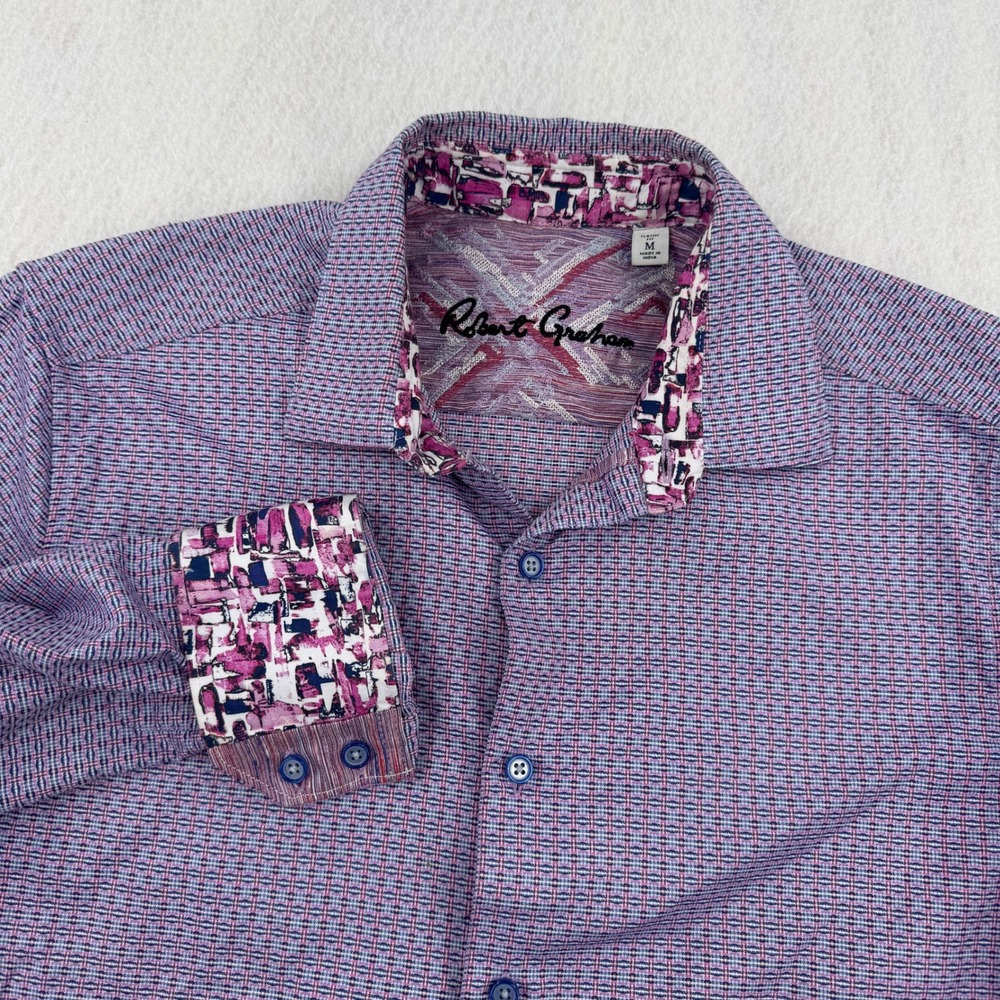 Robert Graham Mens M Purple Geometric Long Sleeve Button Down Flip Cuff